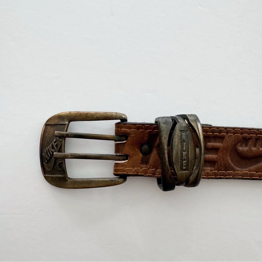 Vintage Nike Brown Leather Logo Belt - Picture 3 of 9